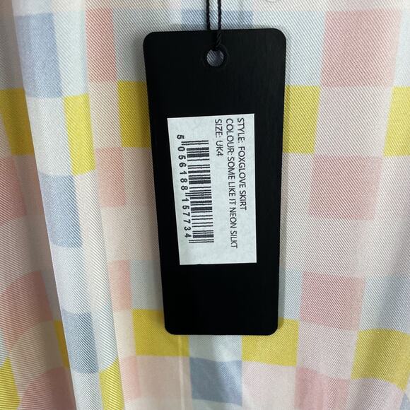 NWT Paper London Women's 100% Silk Foxglove Wrap Skirt Multi Check US 0 UK 4 - Picture 11 of 12